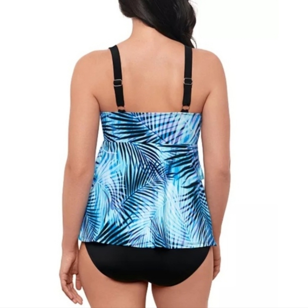 NWT Swim Solutions Leaf It Alone Tiered Fauxkini One-Piece Swimsuit Plus 18 - Picture 2 of 8